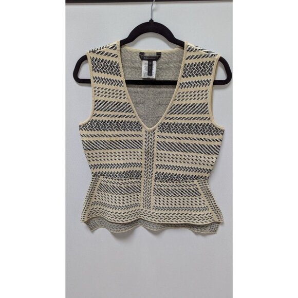 BCBGMAXAZRIA Cream/Black Knit Peplum Blouse - Picture 1 of 2